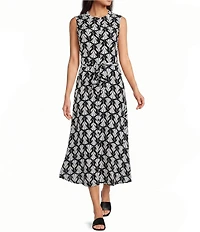 APNY Woven Print Mandarin Collar Sleeveless Maxi Dress