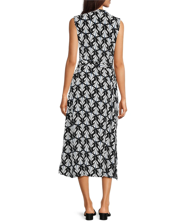 APNY Woven Print Mandarin Collar Sleeveless Maxi Dress