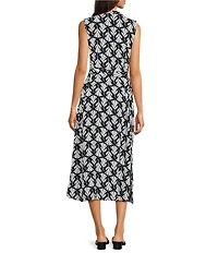 APNY Woven Print Mandarin Collar Sleeveless Maxi Dress