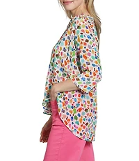APNY Woven Print Pattern V-Neck Tassel 3/4 Sleeve Blouse