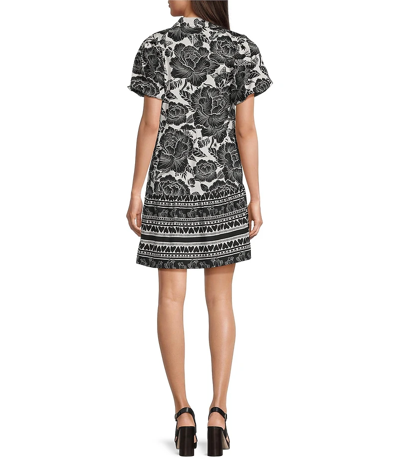 APNY Woven Print Polo Collar Short Sleeve Above The Knee Shirt Dress