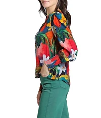 APNY Woven Print Split V-Neck Long Sleeve Pullover Blouse