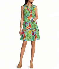 APNY Woven Print Split V-Neck Sleeveless Mini Dress