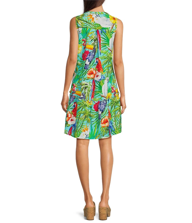 APNY Woven Print Split V-Neck Sleeveless Mini Dress