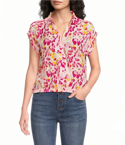 APNY Woven Print V-Neck Short Sleeve Wrap Blouse