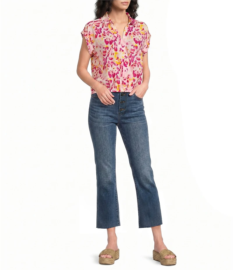 APNY Woven Print V-Neck Short Sleeve Wrap Blouse