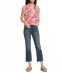 APNY Woven Print V-Neck Short Sleeve Wrap Blouse