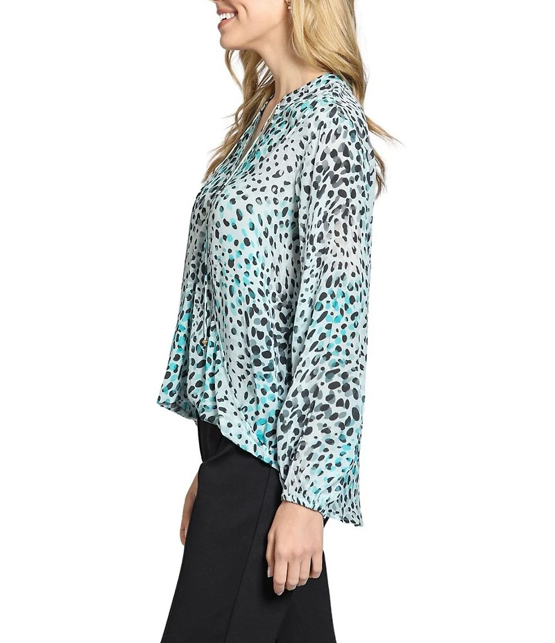 APNY Woven Printed Crossover V-Neck Long Sleeve Top