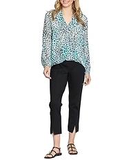 APNY Woven Printed Crossover V-Neck Long Sleeve Top
