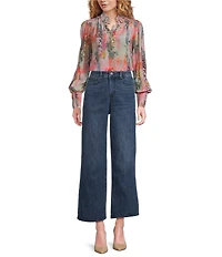 APNY Woven Printed High Neck Puff Sleeve Ruched Blouse