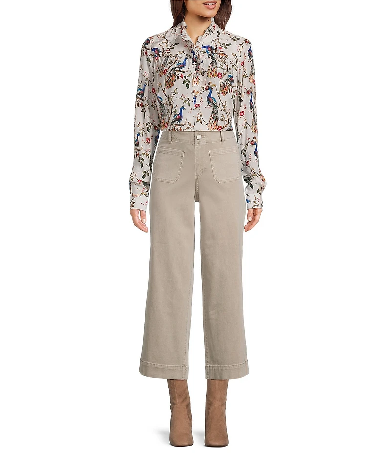 APNY Woven Printed Mandarin Collar Long Sleeve Blouse