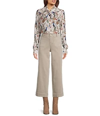 APNY Woven Printed Mandarin Collar Long Sleeve Blouse