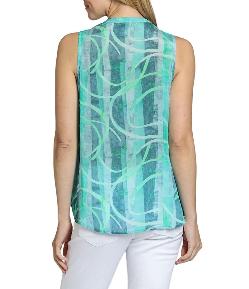 APNY Woven Printed Mandarin Collar Sleeveless Button Down Tank Top