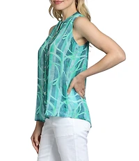 APNY Woven Printed Mandarin Collar Sleeveless Button Down Tank Top
