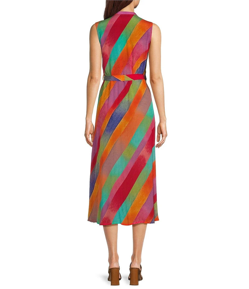 APNY Woven Printed Mandarin Collar Sleeveless Midi A-Line Dress