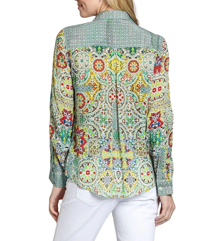 APNY Woven Printed Point Collar Long Sleeve Blouse
