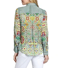 APNY Woven Printed Point Collar Long Sleeve Blouse