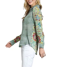 APNY Woven Printed Point Collar Long Sleeve Blouse