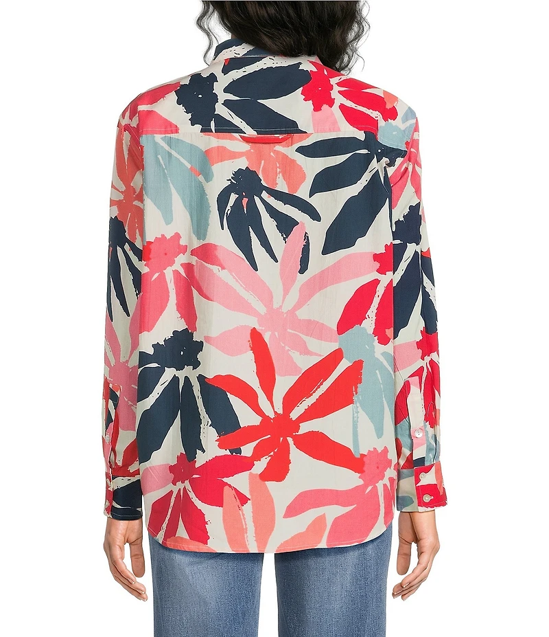 APNY Woven Printed Point Collar Long Sleeve Boyfriend Shirt