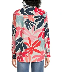 APNY Woven Printed Point Collar Long Sleeve Boyfriend Shirt