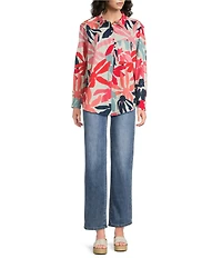 APNY Woven Printed Point Collar Long Sleeve Boyfriend Shirt