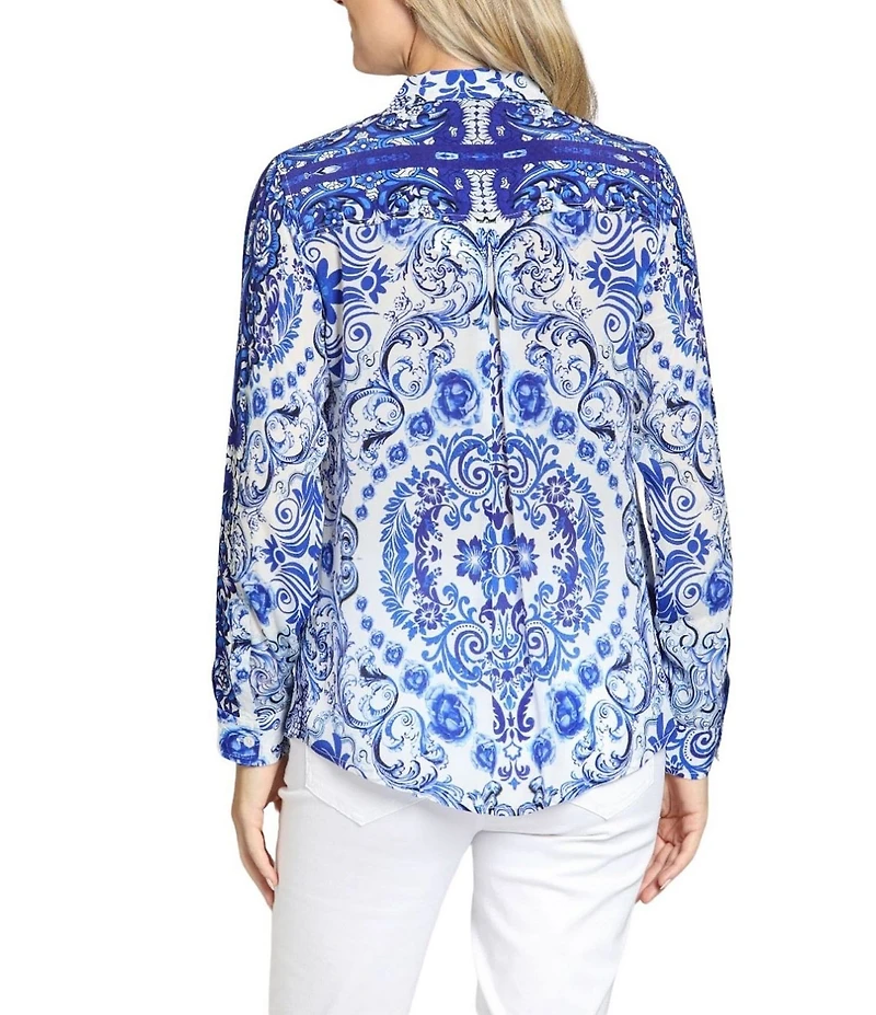 APNY Woven Printed Point Collar Long Sleeve Button Down Shirt