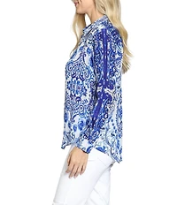 APNY Woven Printed Point Collar Long Sleeve Button Down Shirt
