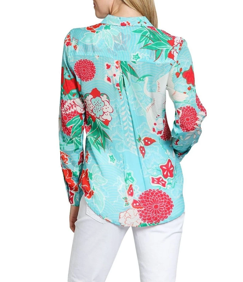 APNY Woven Printed Point Collar Long Sleeve Button Front Shirt