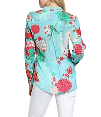 APNY Woven Printed Point Collar Long Sleeve Button Front Shirt