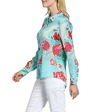 APNY Woven Printed Point Collar Long Sleeve Button Front Shirt