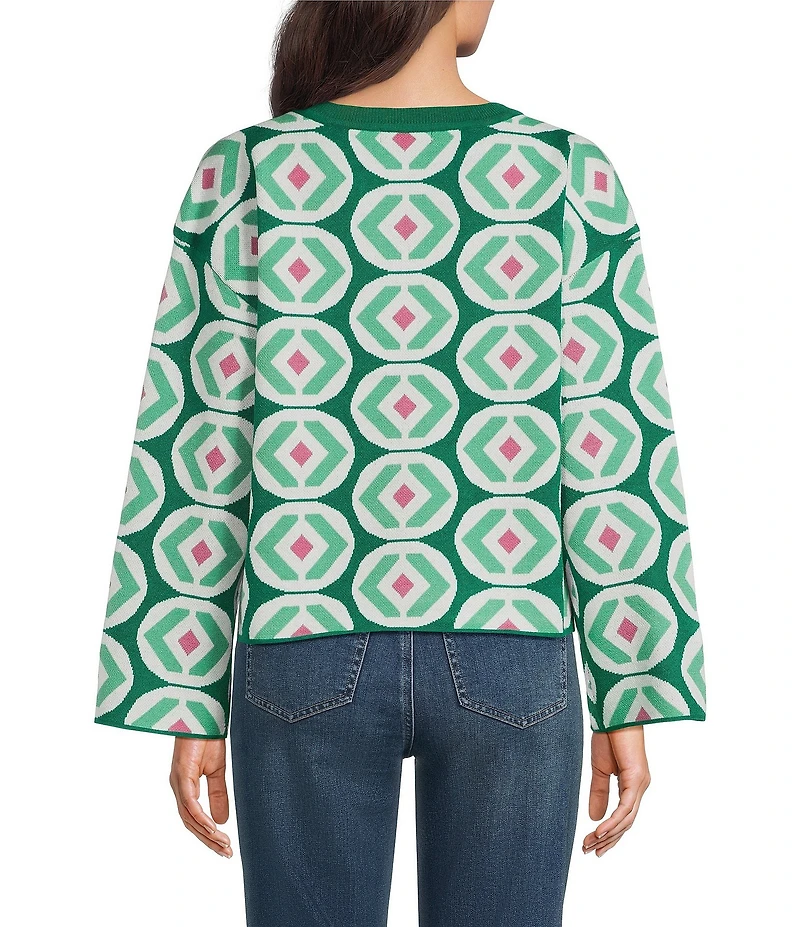 APNY Woven Printed Round Neck Long Sleeve Top