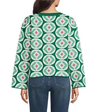 APNY Woven Printed Round Neck Long Sleeve Top