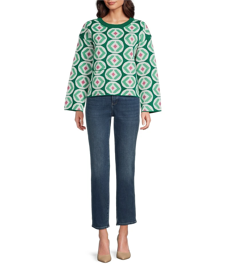 APNY Woven Printed Round Neck Long Sleeve Top