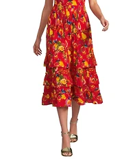 APNY Woven Printed Ruffle Cascade Maxi A-Line Skirt