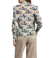 APNY Woven Printed Ruffled High Neck Long Sleeve Blouse