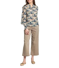 APNY Woven Printed Ruffled High Neck Long Sleeve Blouse