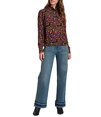 APNY Woven Printed Ruffled Stand Collar Long Sleeve Half Placket Blouse
