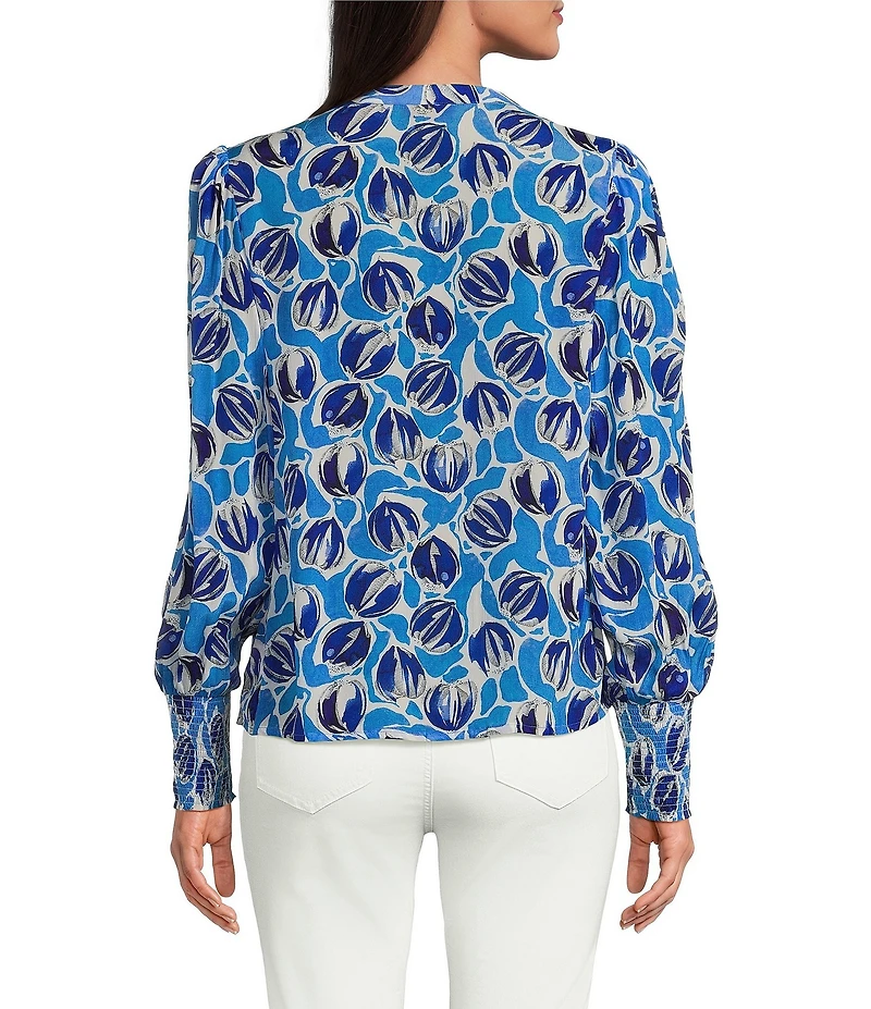 APNY Woven Printed Split V-Neck Long Sleeves Blouse