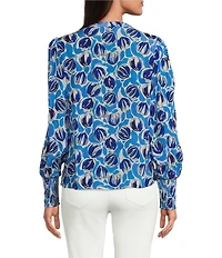 APNY Woven Printed Split V-Neck Long Sleeves Blouse