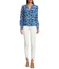 APNY Woven Printed Split V-Neck Long Sleeves Blouse