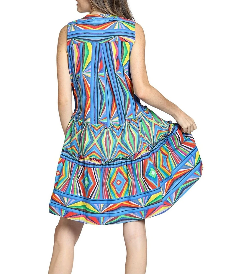 APNY Woven Printed Split V-Neck Sleeveless A-Line Dress