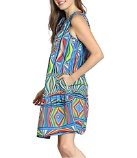 APNY Woven Printed Split V-Neck Sleeveless A-Line Dress