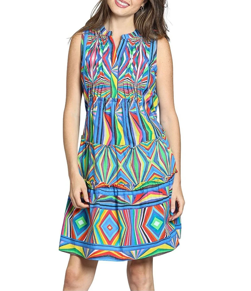 APNY Woven Printed Split V-Neck Sleeveless A-Line Dress