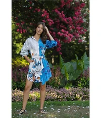 APNY Woven Printed Spread Collar 3/4 Sleeve Shirt Dress