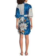 APNY Woven Printed Spread Collar 3/4 Sleeve Shirt Dress