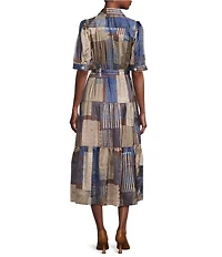 APNY Woven Printed Spread Collar 3/4 Sleeves Tiered Shirt Midi Dress