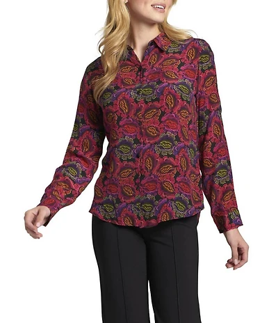 APNY Woven Printed Spread Collar Long Sleeve Button Down Shirt