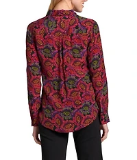 APNY Woven Printed Spread Collar Long Sleeve Button Down Shirt