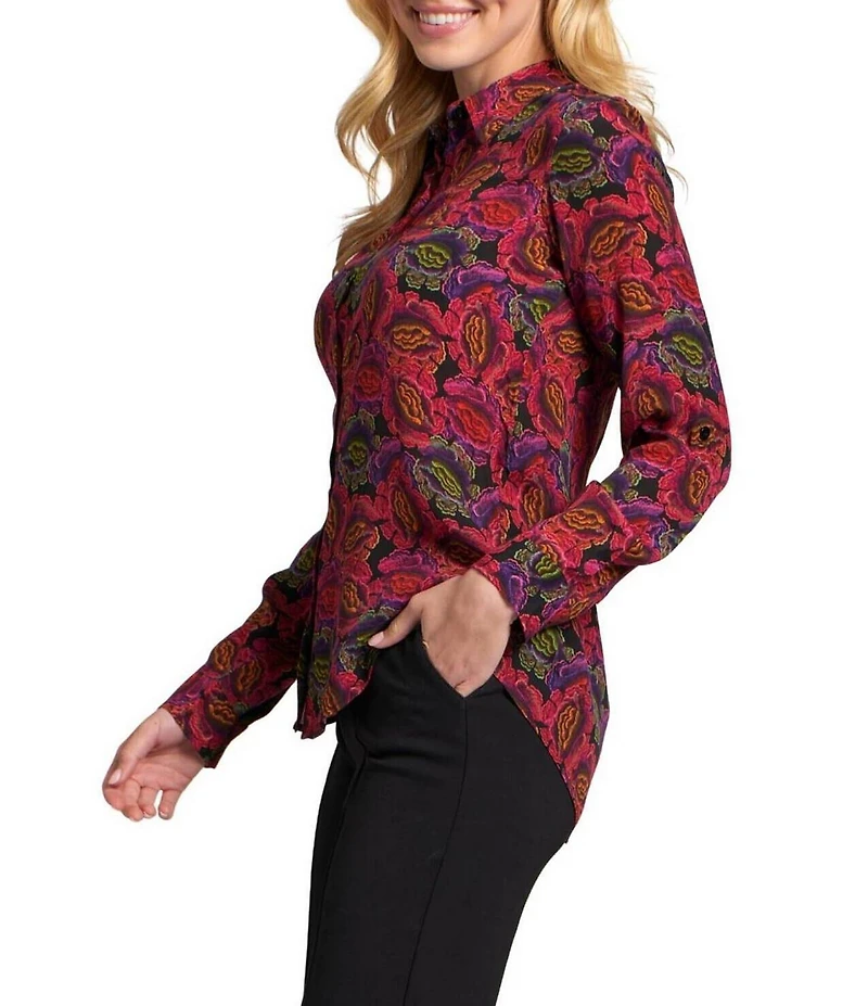 APNY Woven Printed Spread Collar Long Sleeve Button Down Shirt