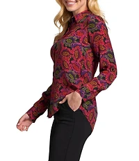 APNY Woven Printed Spread Collar Long Sleeve Button Down Shirt